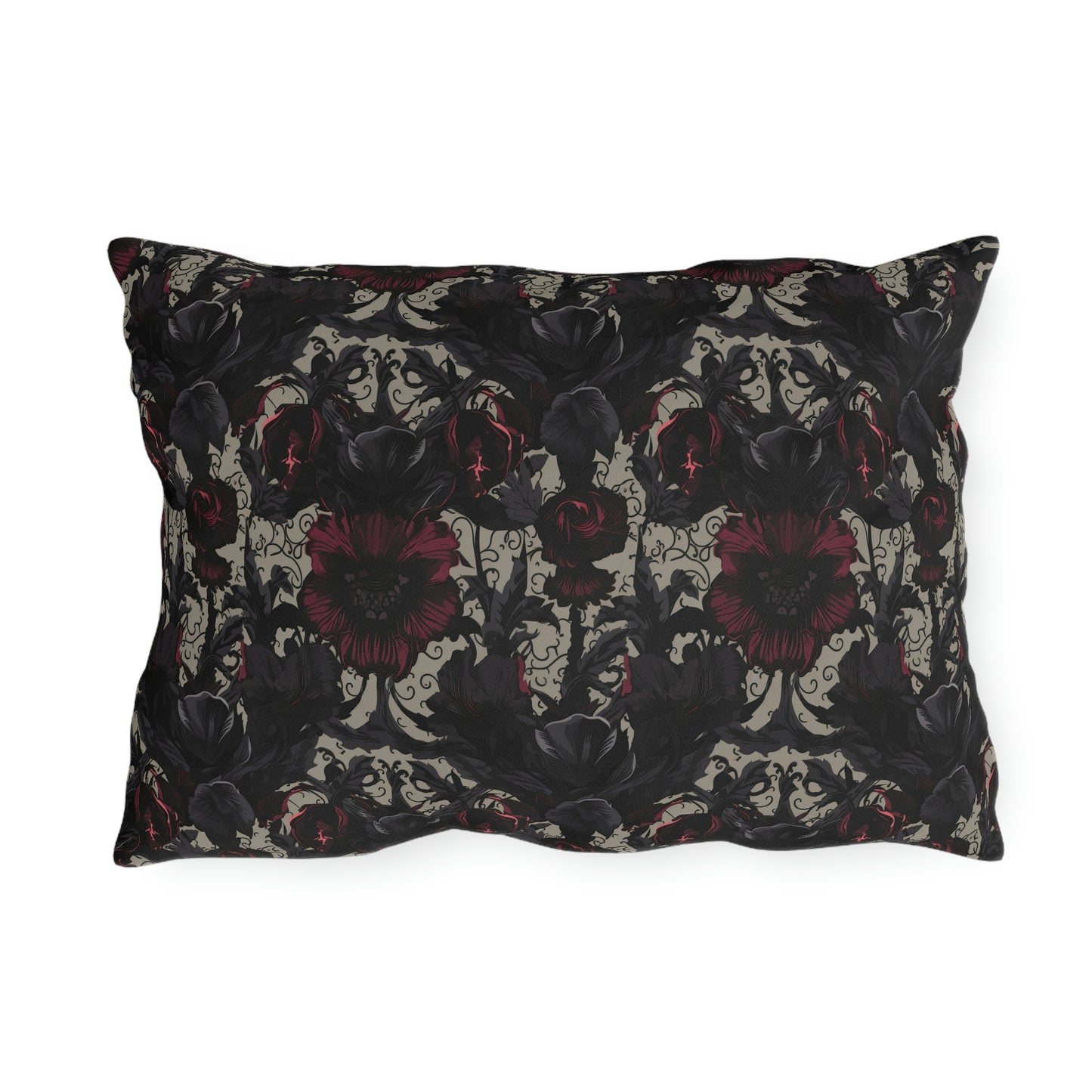 Black and Burgundy Floral Outdoor Pillows