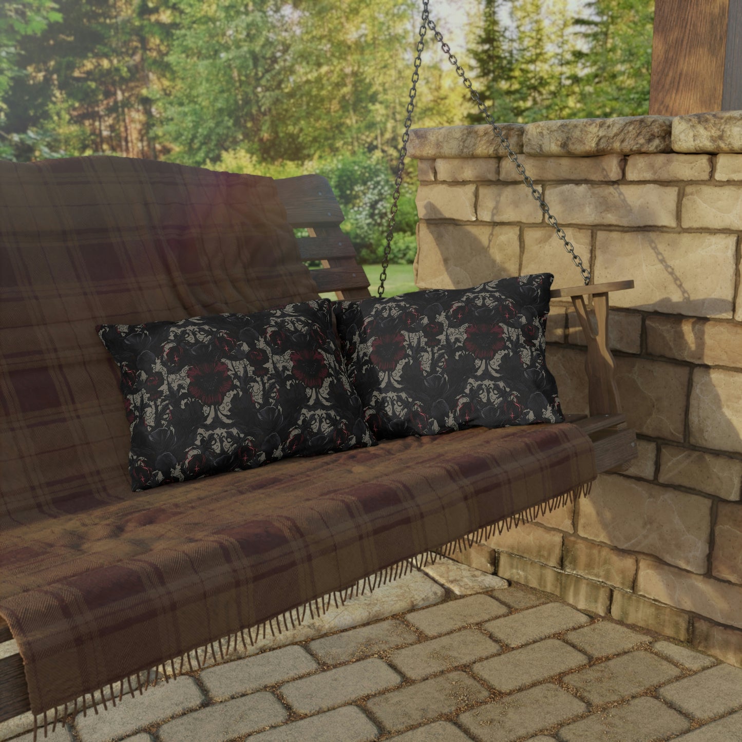 Black and Burgundy Floral Outdoor Pillows