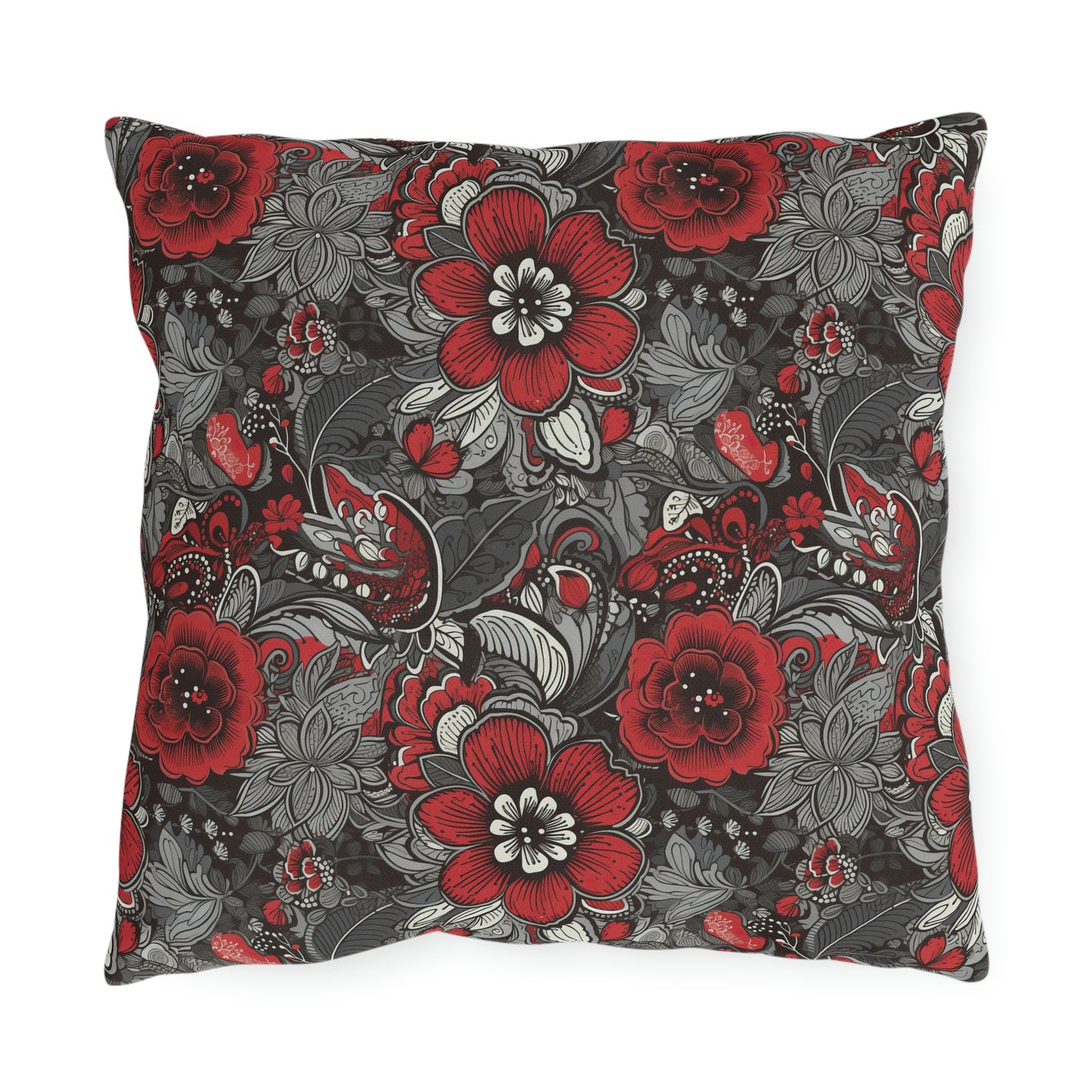 Red-Gray Floral Outdoor Pillows