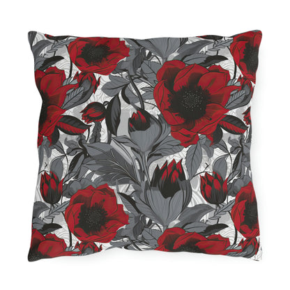 Red, Black & Gray Floral Outdoor Pillows