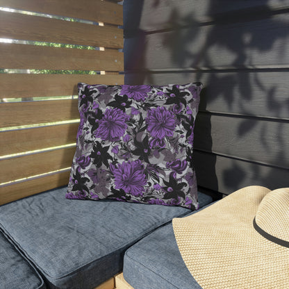 Purple-Black Floral Outdoor Pillows