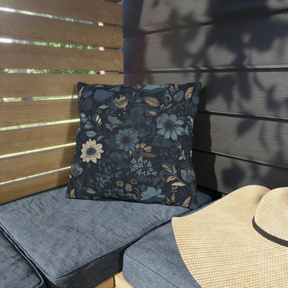 Dark Blue Floral Outdoor Pillows