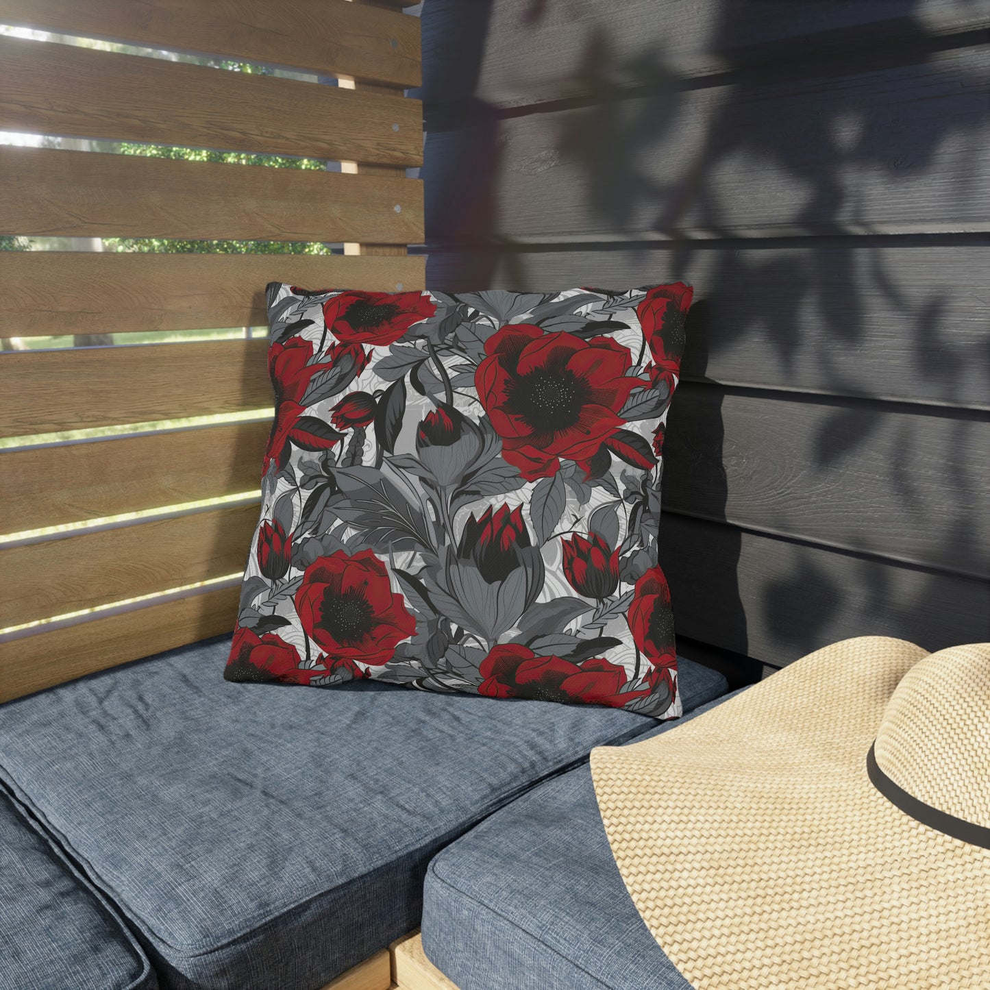 Red, Black & Gray Floral Outdoor Pillows