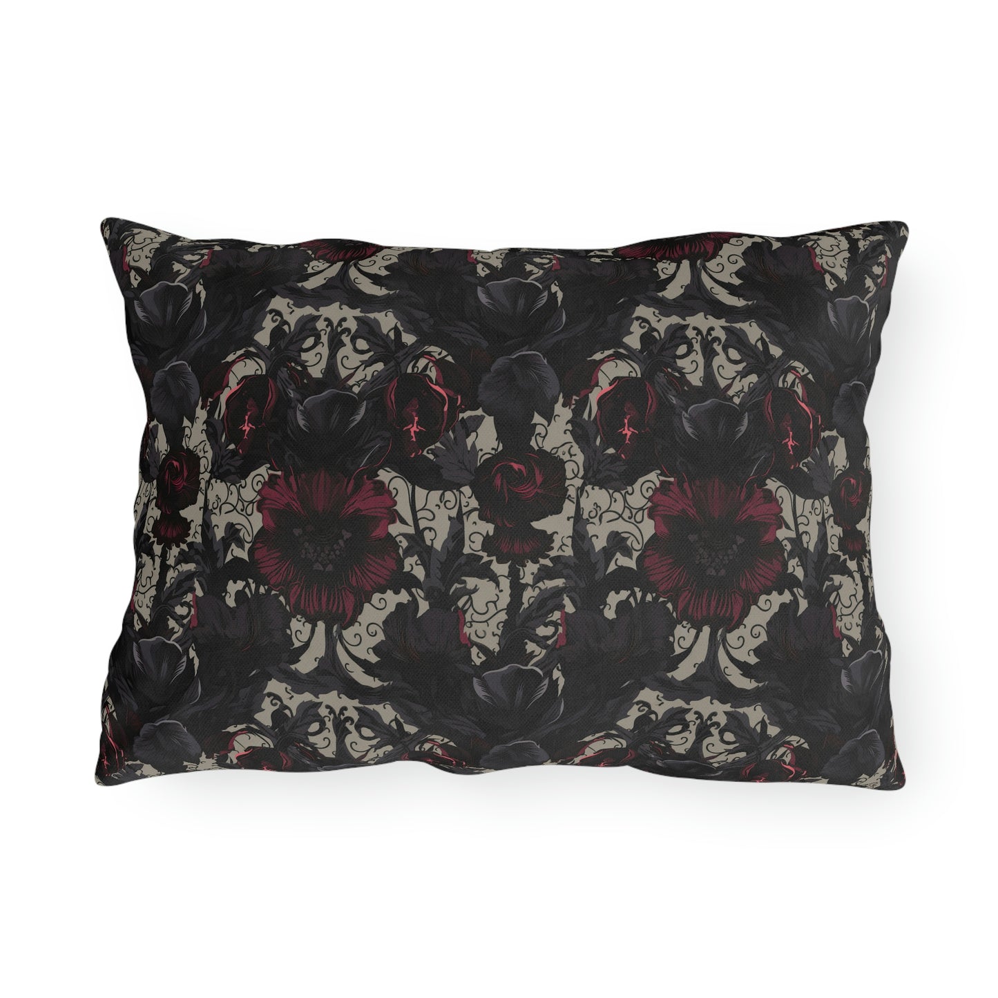 Black and Burgundy Floral Outdoor Pillows