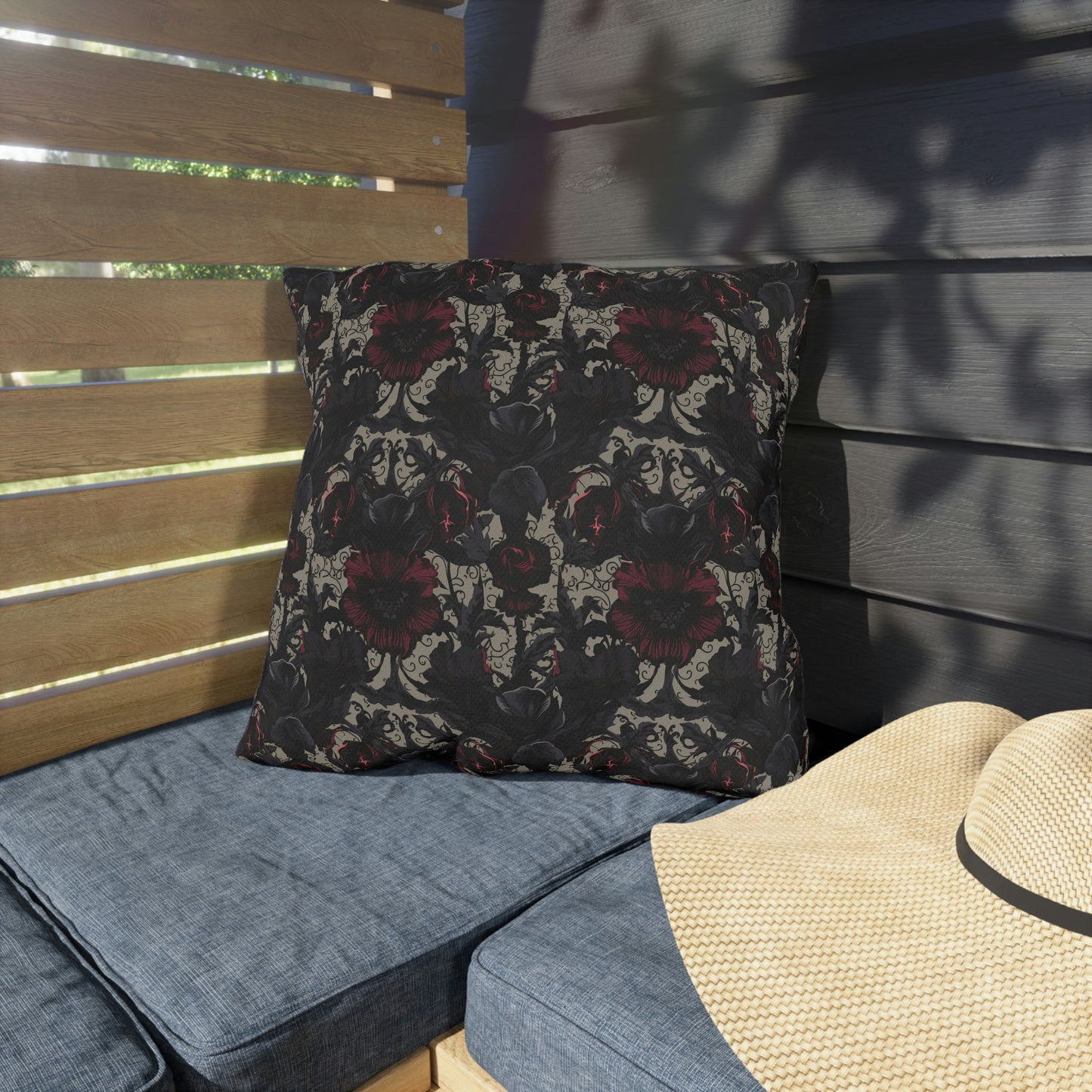 Black and Burgundy Floral Outdoor Pillows