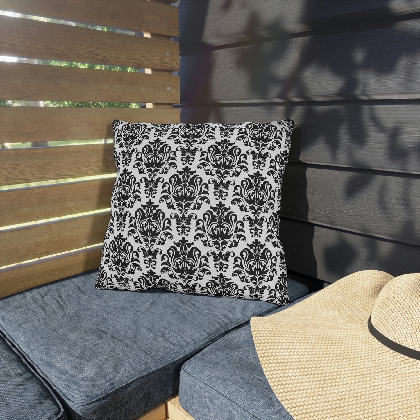 Black-White Damask Outdoor Pillows