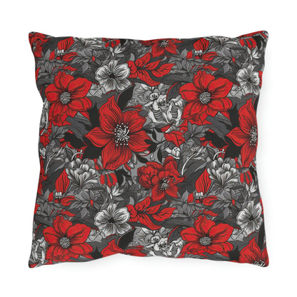 Red, Black & White Floral Design Outdoor Pillows