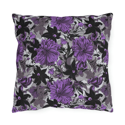 Purple-Black Floral Outdoor Pillows