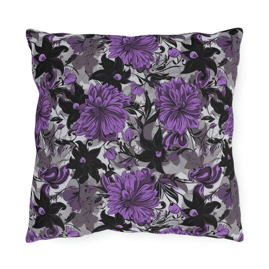 Purple-Black Floral Outdoor Pillows