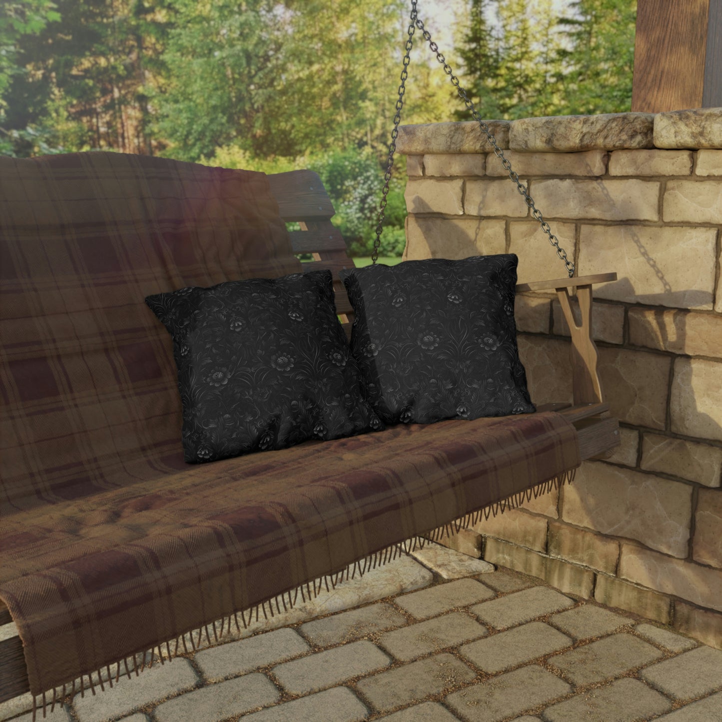 Black Floral Outdoor Pillows