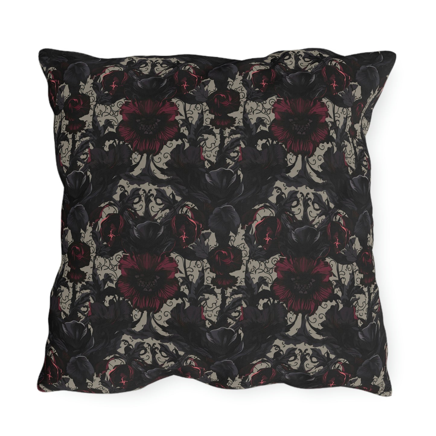 Black and Burgundy Floral Outdoor Pillows