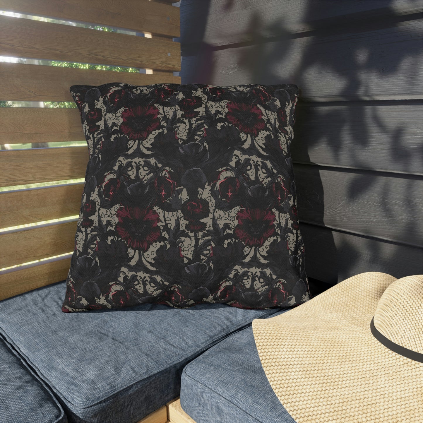 Black and Burgundy Floral Outdoor Pillows