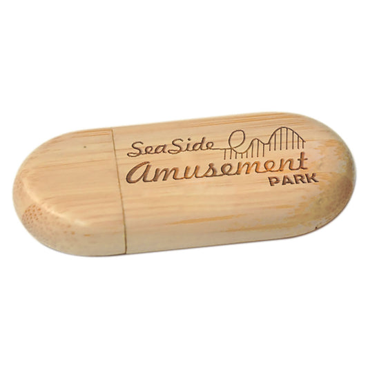 Personalized Laser Engraved 1 1/8" x 2 3/8" 8GB Bamboo USB Flash Drive with Rounded Corners