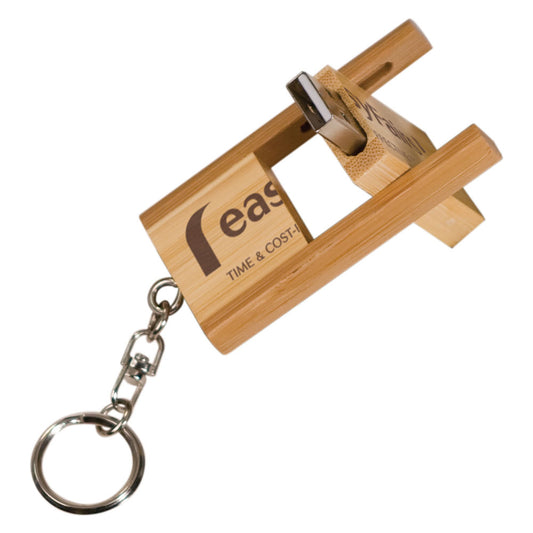 Personalized Laser Engraved 1 3/8" x 2 3/8" 8GB 2-Tone Bamboo Flip Style USB Flash Drive with Keychain