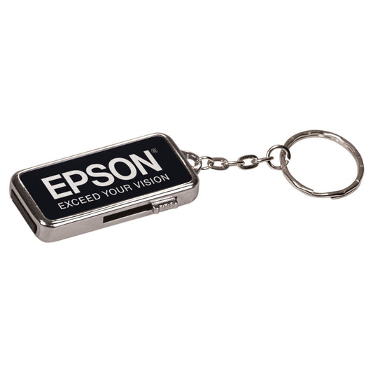 Personalized Laser Engraved 3/4" x 1 1/2" x 1/4" 8GB Black/Silver Metal USB Flash Drive with Keychain