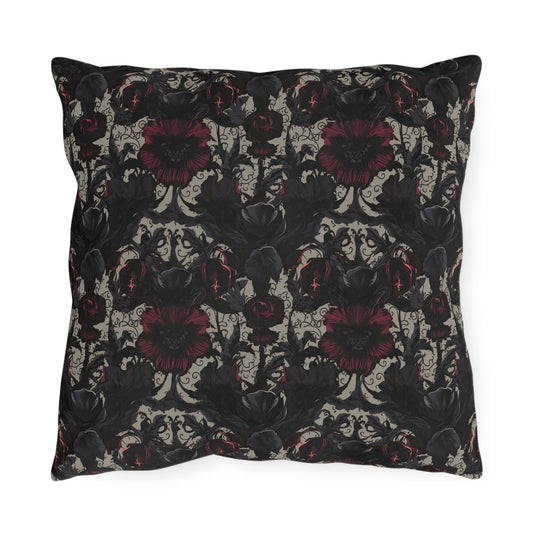 Black and Burgundy Floral Outdoor Pillows