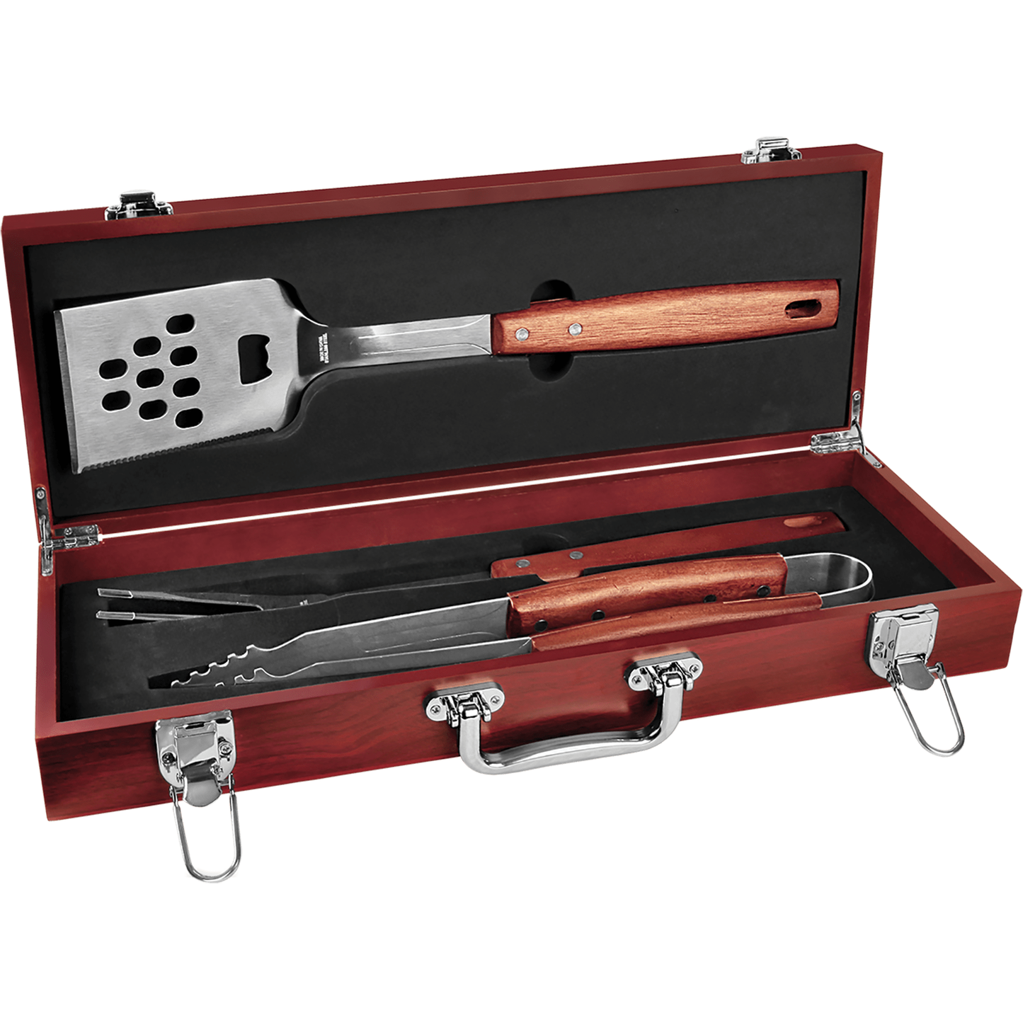 3-Piece Rosewood Barbeque Set with Personalized Laser Engraved Box