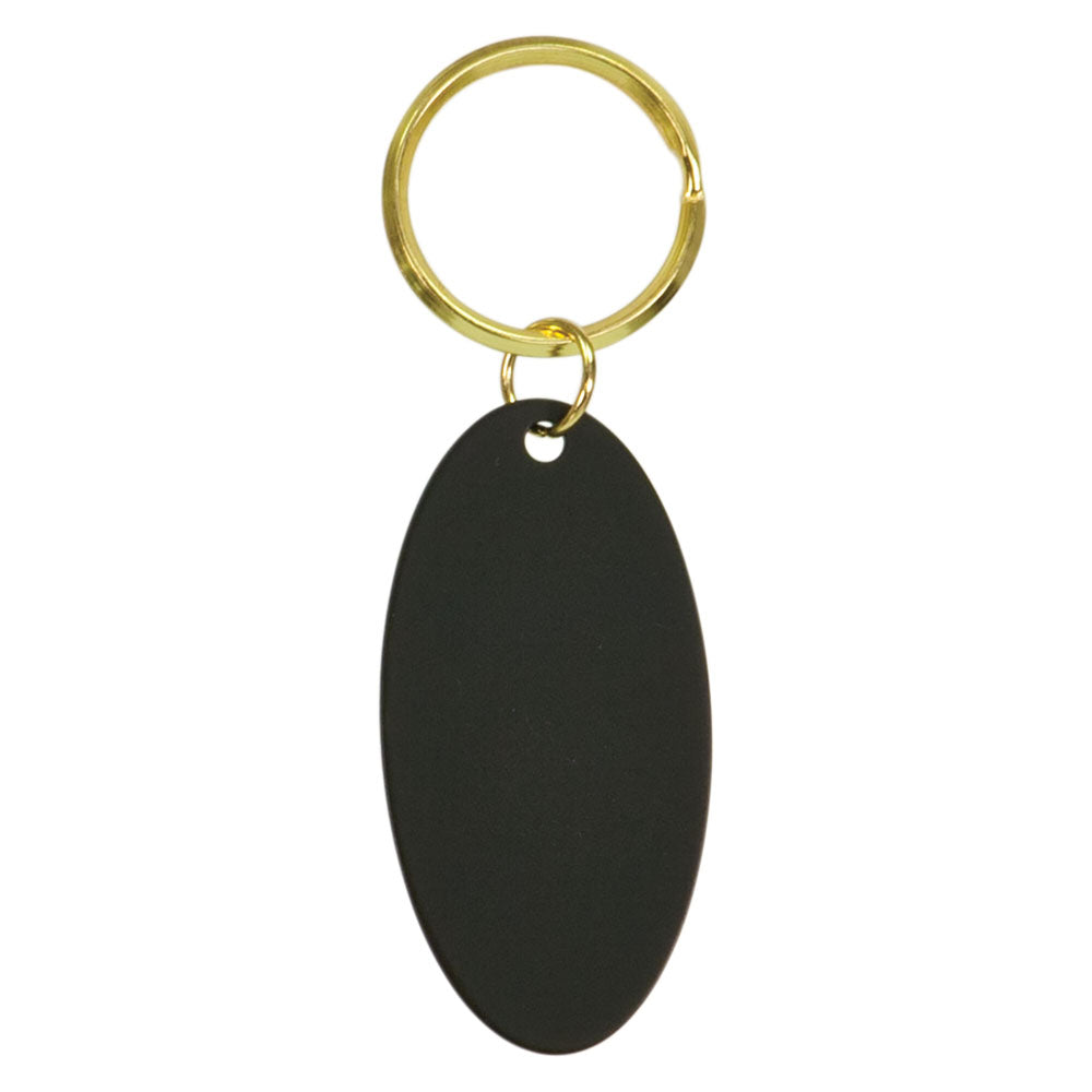 Personalized Laser Engraved 1 1/4" x 2 1/2" Black Oval Brass Keychain