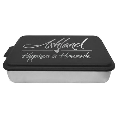 Personalized Laser Engraved 9" x 13" Aluminum Cake Pan with Black Lid