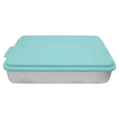 Personalized Laser Engraved 9" x 13" Aluminum Cake Pan with Teal Lid