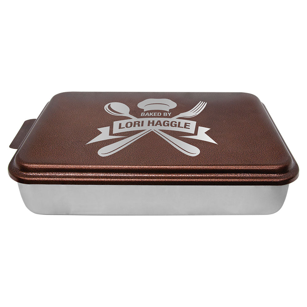 Personalized Laser Engraved 9" x 13" Aluminum Cake Pan with Copper Lid