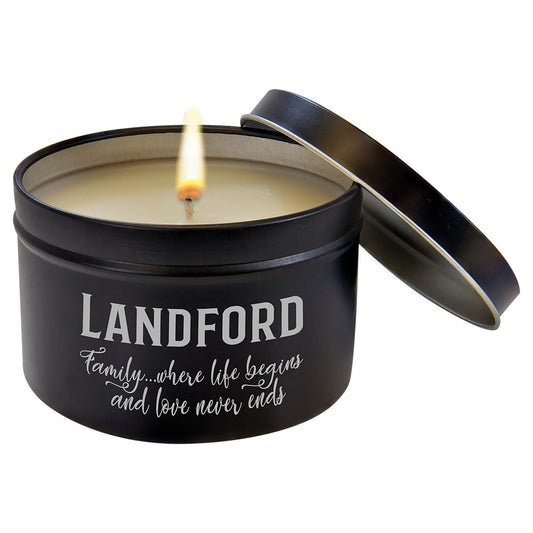 Personalized Laser Engraved 8 oz. Fresh Pine Candle in a Black Metal Tin