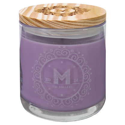 Personalized Laser Engraved 14 oz. Lavender Vanilla Candle in a Glass Holder with Wood Lid