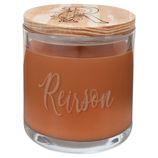 Personalized Laser Engraved 14 oz. Pumpkin Spice Candle in a Glass Holder with Wood Lid