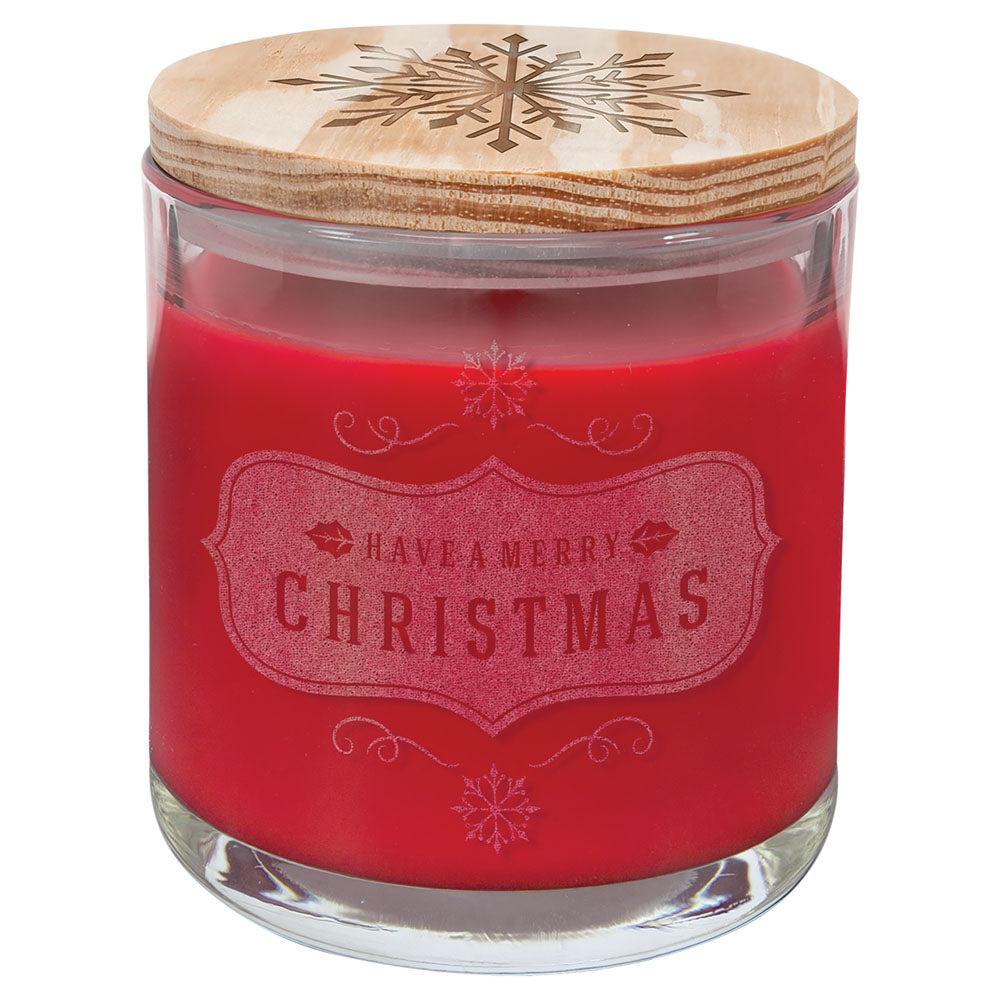 Personalized Laser Engraved 14 oz. Peppermint Twist Candle in a Glass Holder with Wood Lid