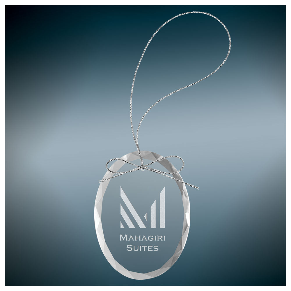 Personalized Laser Engraved 3 1/4" Clear Oval Glass Ornament with Silver String