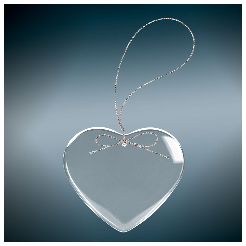 Personalized Laser Engraved 3" Clear Heart Glass Ornament with Silver String