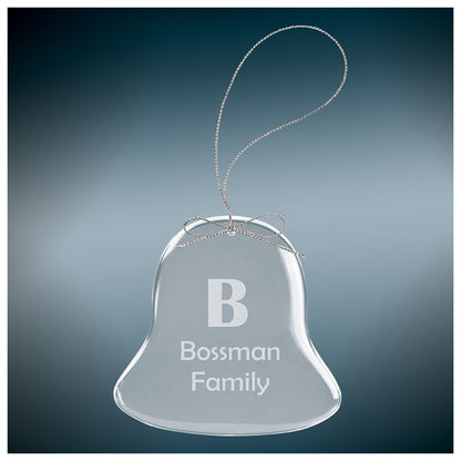 Personalized Laser Engraved 3" Clear Bell Glass Ornament with Silver String