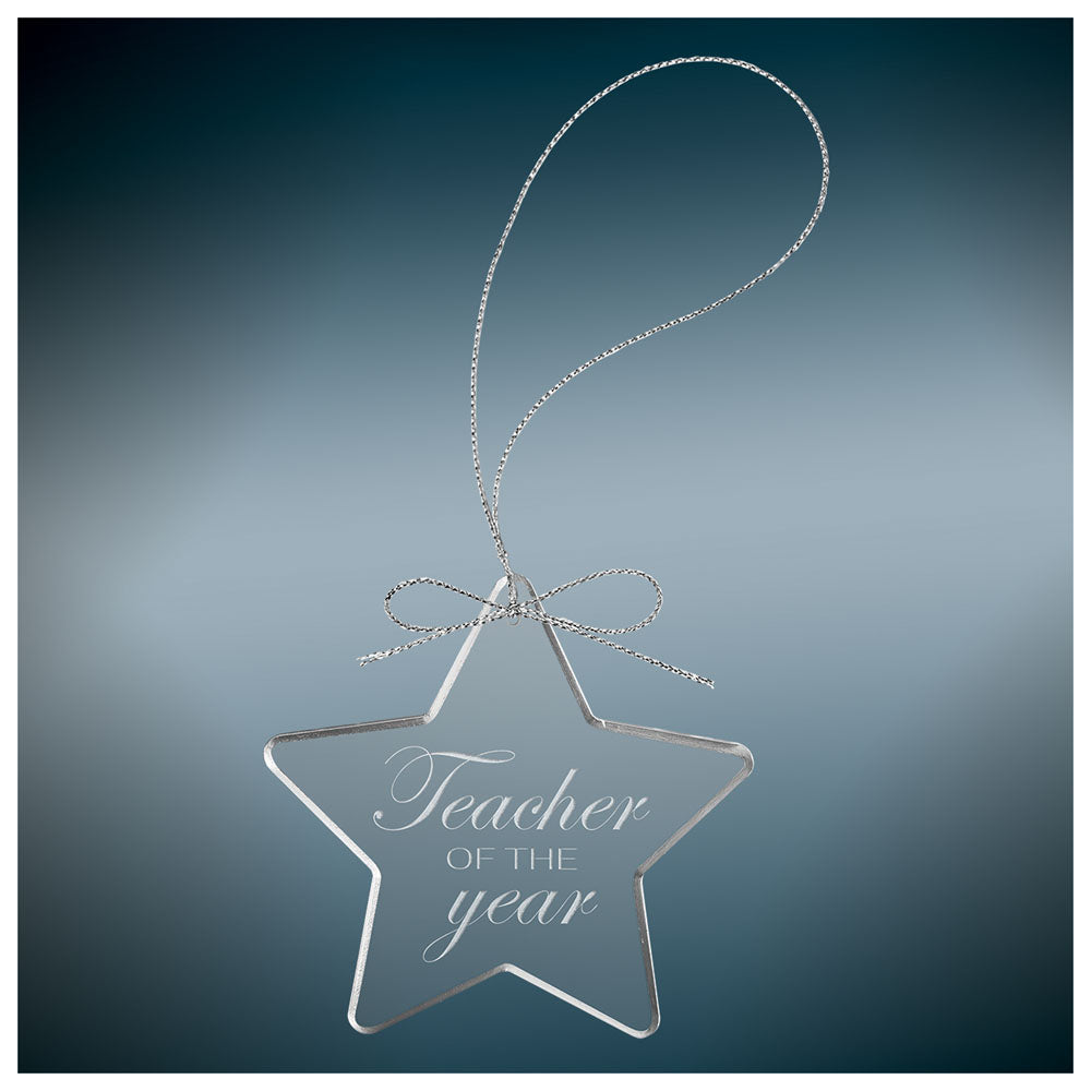 Personalized Laser Engraved 3 1/4" Clear Star Glass Ornament with Silver String