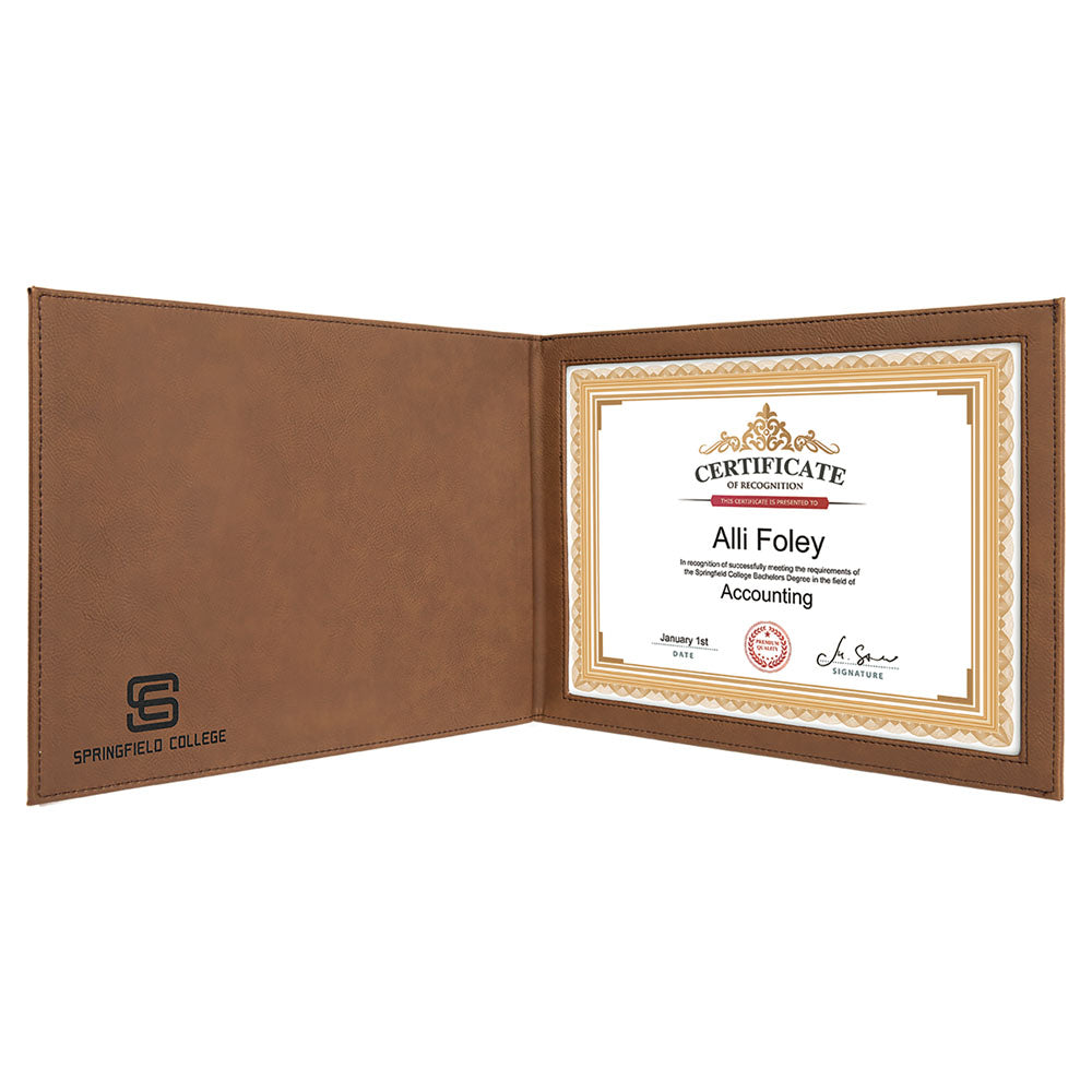  Personalized Laser Engraved 9" x 12" Dark Brown Leatherette Certificate Holder for 8 1/2" x 11"