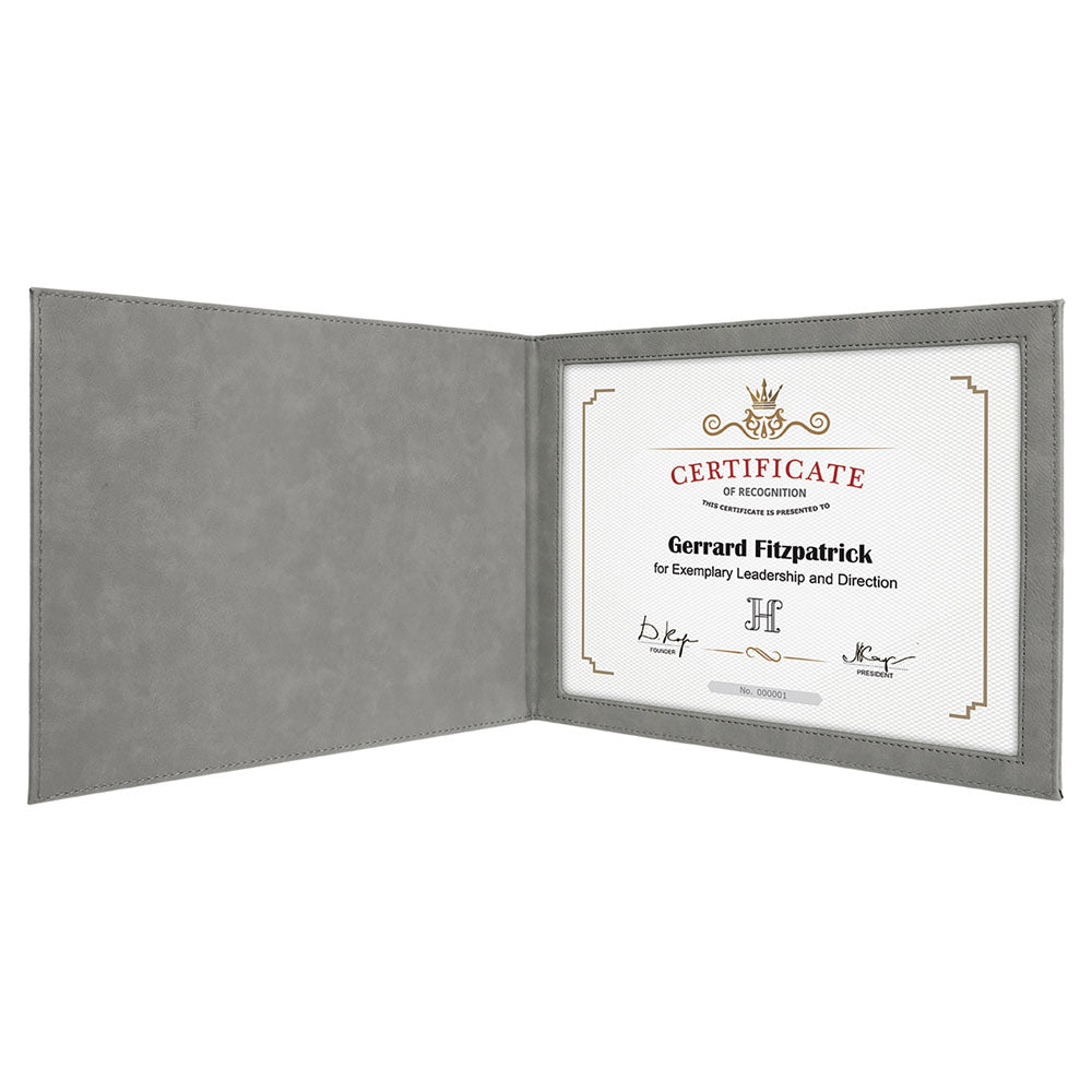  Personalized Laser Engraved 9" x 12" Gray Leatherette Certificate Holder for 8 1/2" x 11"