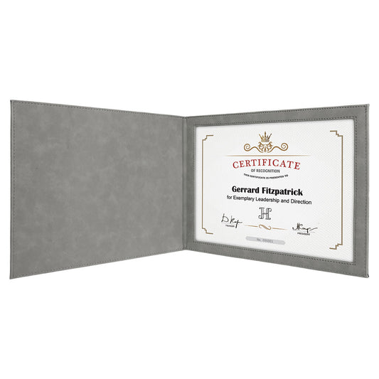  Personalized Laser Engraved 9" x 12" Gray Leatherette Certificate Holder for 8 1/2" x 11"