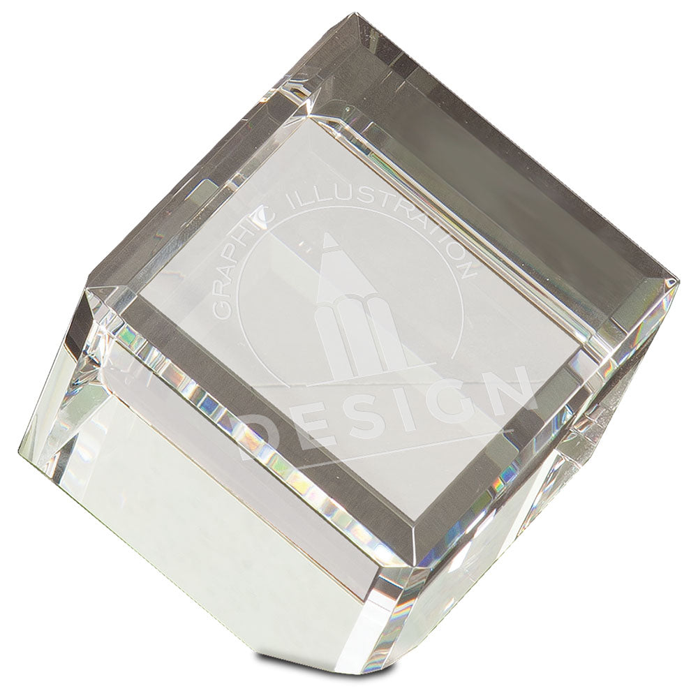 Personalized Laser Engraved 3 1/2" x 3 1/2" Crystal Cube Paperweight