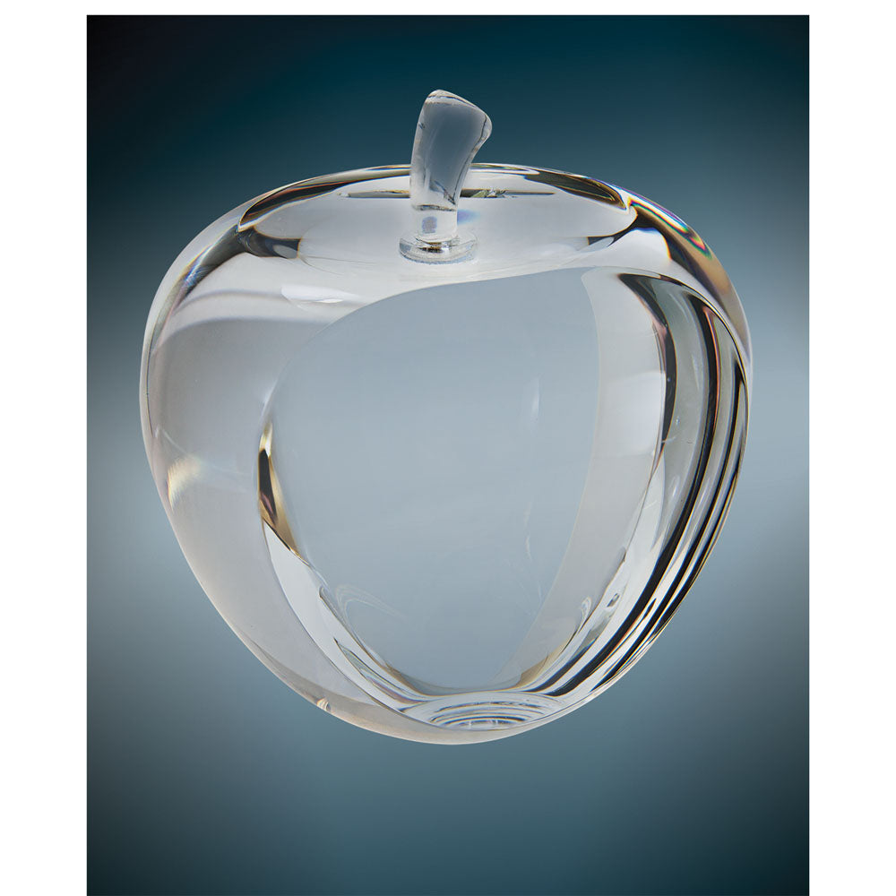 Personalized Laser Engraved 3 3/4" Crystal Apple with Flat Face Paperweight