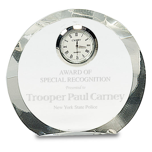 Personalized Laser Engraved 4 1/2" Clear Crystal Round with Clock