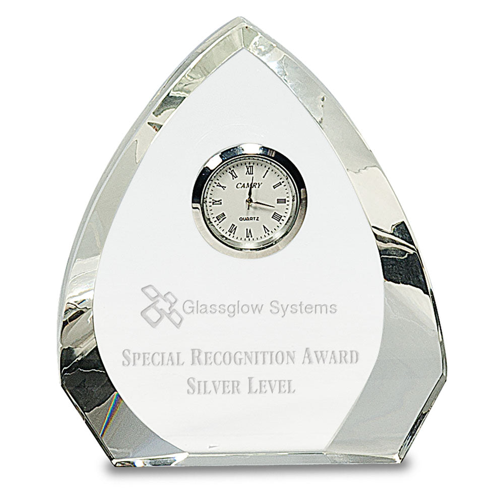 Personalized Laser Engraved 5 1/2" Clear Crystal Arch with Clock