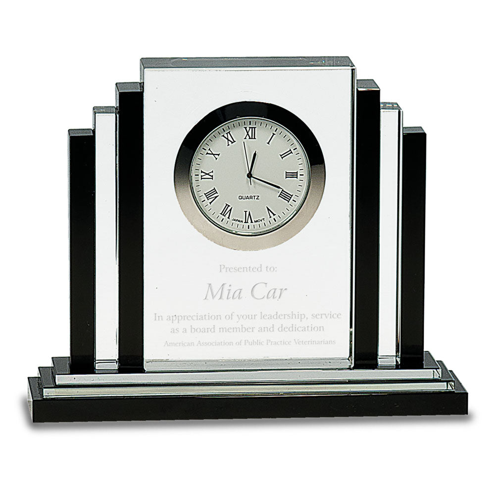 Personalized Laser Engraved 6" Clear Crystal with Clock and Black Crystal Trim