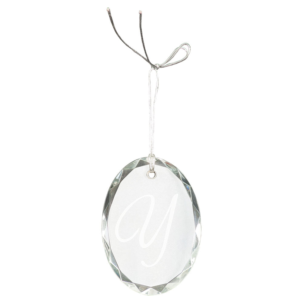 Personalized Laser Engraved 3" Crystal Faceted Oval Ornament