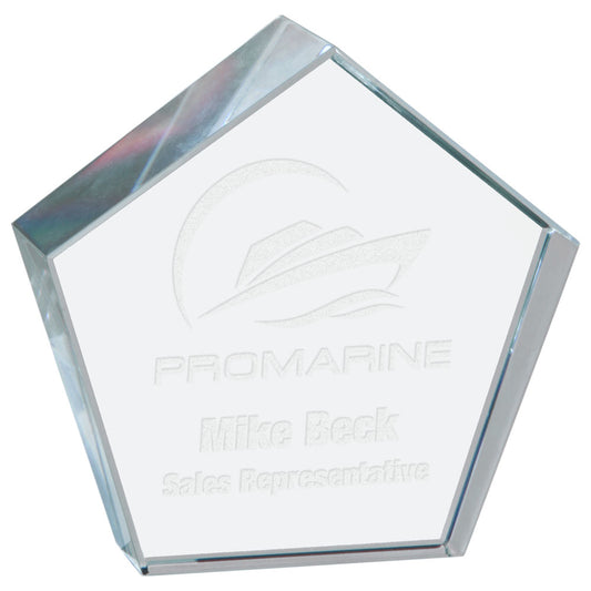 Personalized Laser Engraved 3" x 3" Crystal Pentagon Paperweight