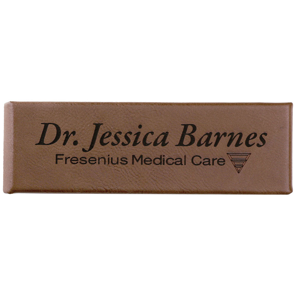 Personalized Laser Engraved 6 1/2" x 2" Dark Brown  Leatherette Double Pen Case