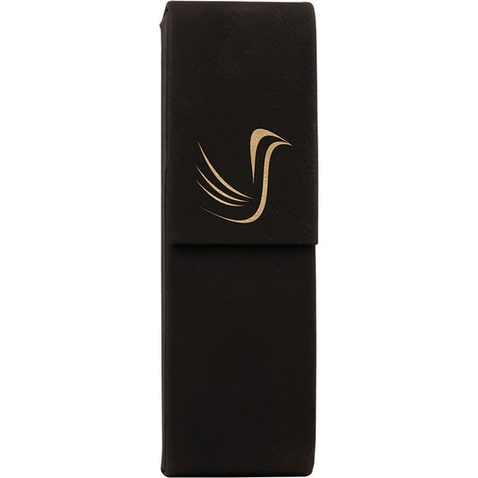  Personalized Laser Engraved 6 1/2" x 2" Black/Gold Leatherette Double Pen Case