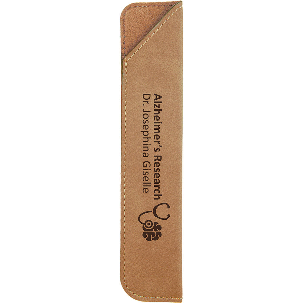 Personalized Laser Engraved 6 1/4" Light Brown  Leatherette Pen Sleeve