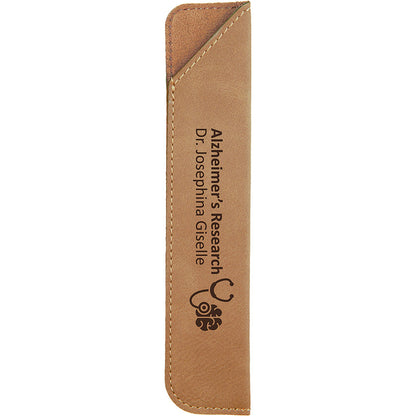 Personalized Laser Engraved 6 1/4" Light Brown  Leatherette Pen Sleeve