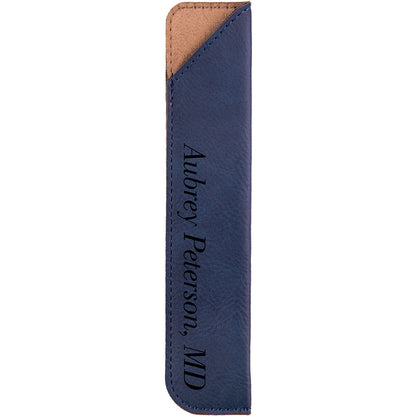 Personalized Laser Engraved 6 1/4" Blue/Black  Leatherette Pen Sleeve