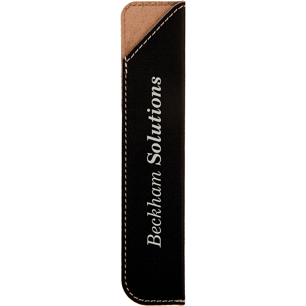 Personalized Laser Engraved 6 1/4" Black/Silver  Leatherette Pen Sleeve