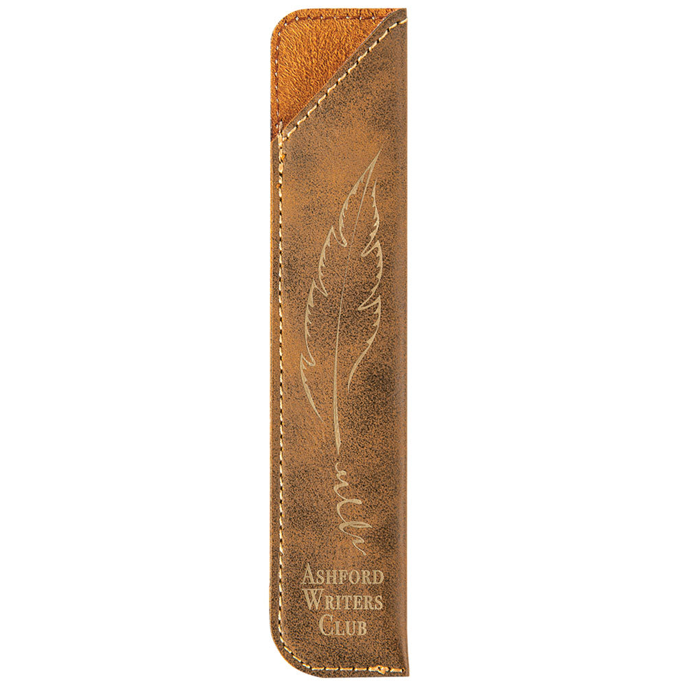  Personalized Laser Engraved 6 1/4" Rustic/Gold Leatherette Pen Sleeve